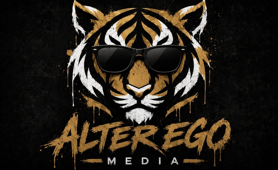 Alter Ego Media brand hero — studio identity, jungle-green accent and editorial wordmark