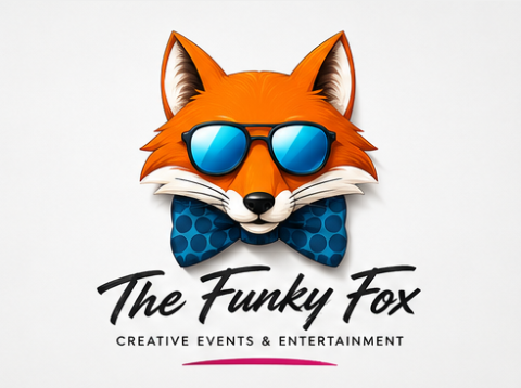 Character mark and script wordmark for The Funky Fox events and entertainment brand