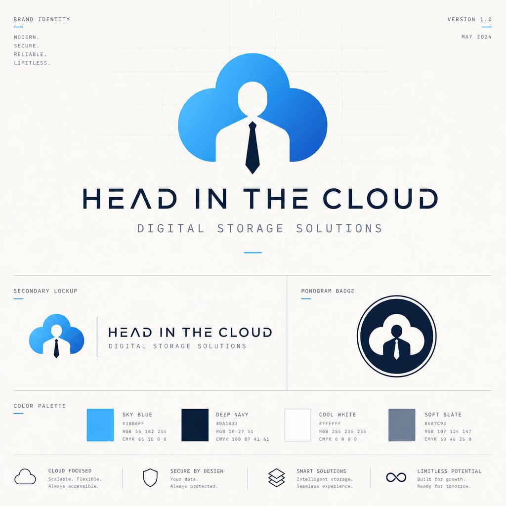 Refined cloud mark and geometric wordmark for Head in the Cloud brand identity